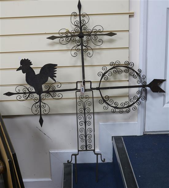 An antique French wrought iron weather vane height 107cm width 97cm